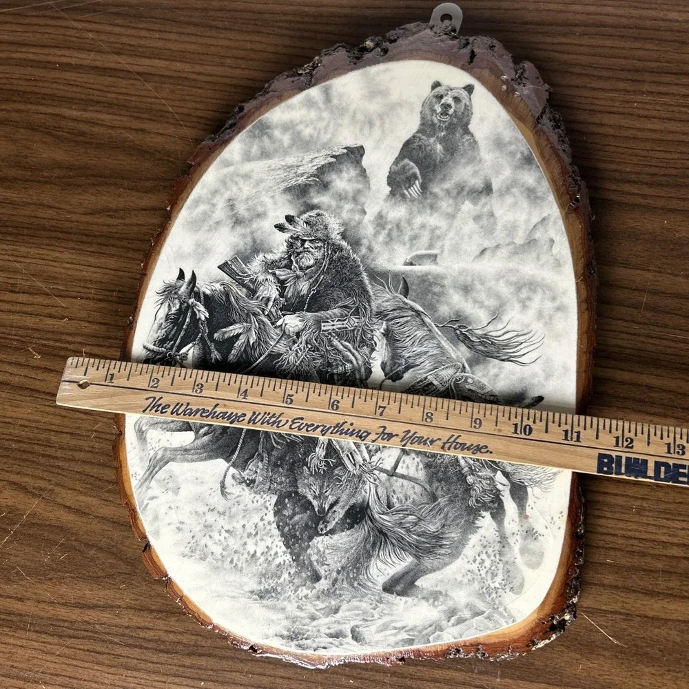 Vtg Mountain Man Grizzly Yellowstone National Park Pine Wood Slice Wall Plaque